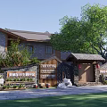Rural Self Built House With Traditional Brick Exterior Courtyard And Green Trees