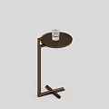 Round Metal Side Table with Brown Frame and Glass Placed on Top Surface 3d model