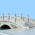 Traditional Stone Arched Landscape Bridge With Decorative Pillars And Railing Over Water