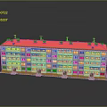 3D Rendered Apartment Building Model With White Exterior Red Base Gray Roof And Multiple Windows