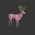 Pink Deer Sculpture with Yellow Spots Red Antlers and Red Hooves Artistic Carving Design