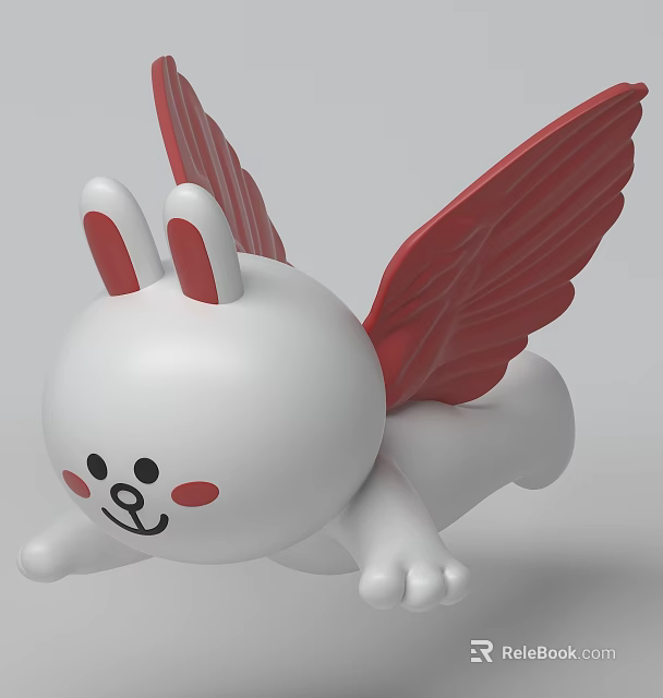 Cute White Rabbit Shaped Decorative Ornament Set with Red Wings and Blush 3d model 