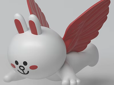 Cute White Rabbit Shaped Decorative Ornament Set with Red Wings and Blush 3d model