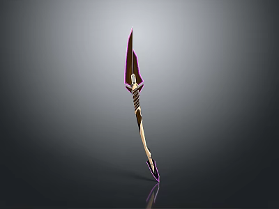 Purple And Golden Decorative Spear 3D Model With Elaborate Handle And Sharp Tip 3d model