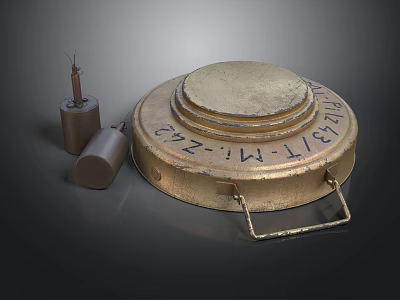 Vintage Brass Military Mine Weapon With Serial Number And Fuse Components 3d model