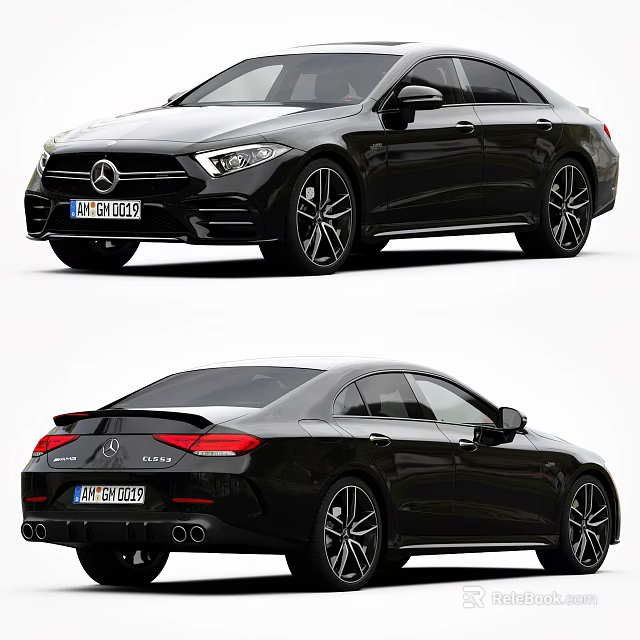 Black Luxury Mercedes Benz Sedan Exterior Front And Rear Views 3d model 