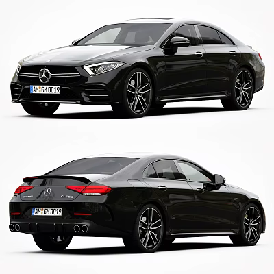 Black Luxury Mercedes Benz Sedan Exterior Front And Rear Views 3d model