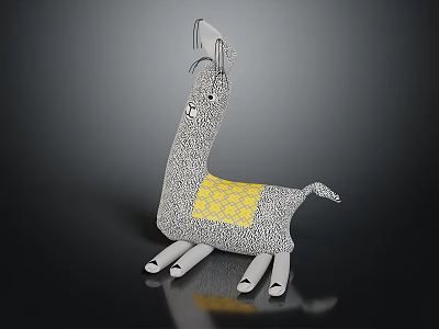 Gray Llama Shaped Decorative Furniture With Yellow Square Pattern And White Legs Ears 3d model