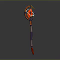 Ornate Red Staff With Purple Striped Handle And Gold Ring Top Design