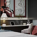 Cozy Tatami Bedroom Interior Design With Desk Chair Red Cabinet Wall Art And Bookshelf