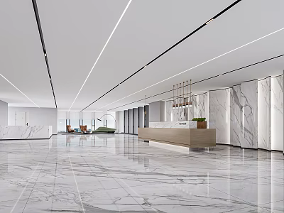 Elegant Modern Office Reception Area With Polished Marble Flooring And Bright Spacious Minimalist Interior 3d model