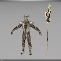 Decorative Spear 3D Model with Flame Shaped Gold and Black Metallic Design 3d model