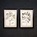 Four Dark Framed Blue Botanical Prints For Home Wall Decor 3d model