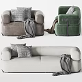 Modern Sofa Set Brown Green Beige Single Three Seater With Plaid Pillows Gray Throws 3d model