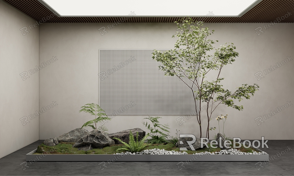 Modern landscape sketch landscape landscaping fern plant stone pebble moss model