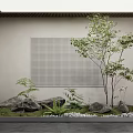 Elegant Miniature Garden Design Featuring Green Plants Stones Tree Grid Wall And Moss