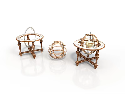 Decorative Vintage Furniture Set with Metal Frames Wooden Bases and Sphere Accents 3d model