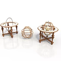 Decorative Vintage Furniture Set with Metal Frames Wooden Bases and Sphere Accents