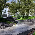 Traditional Scenic Wall with Bamboo Trees Stone Pathway Rockery and Natural Landscape