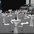 Modern Auto Show Stage With Large Screen Car Display And Audience Tables Under Lighting