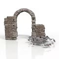 Ancient Stone Arch Structure With Ruined Sides And Scattered Blocks 3d model