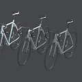 Three White Bicycles Arranged Side By Side On Gray Background With Minimalist Design