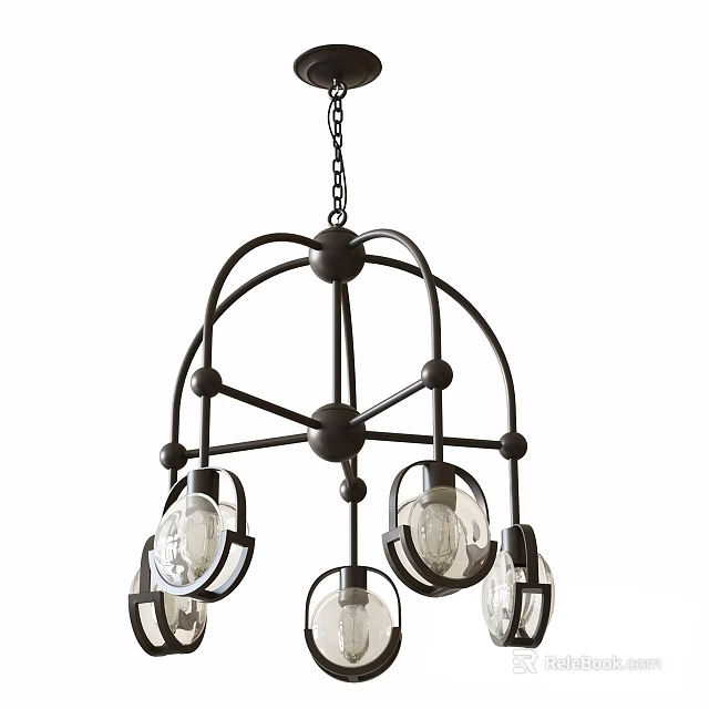 Modern Geometric Black Metal Chandelier With Clear Glass Shades And Multi Light Design 3d model 