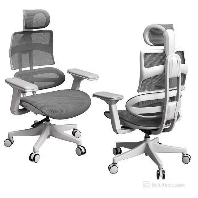 Modern Mesh Office Chair With Adjustable Headrest Armrests And Wheeled Base 3d model 