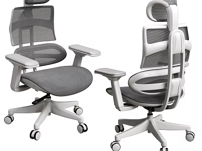Modern Mesh Office Chair With Adjustable Headrest Armrests And Wheeled Base 3d model