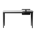 Modern Black Desk With Extended Side Shelf And Minimalist Design