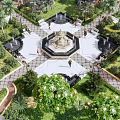 Beautiful Park Landscape With Central Square Winding Pathways And Colorful Trees