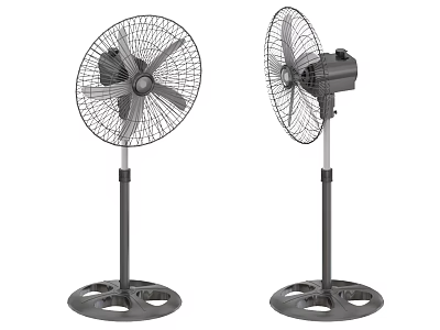 Two Pedestal Air Conditioning Fans With Metal Mesh Blades And Black Stand Base 3d model