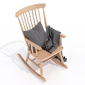 Cozy Wooden Rocking Chair with Gray Cushion and Soft Comfortable Blanket