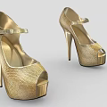 Gold Textured Peep Toe High Heels With Ankle Strap And Stiletto Heel