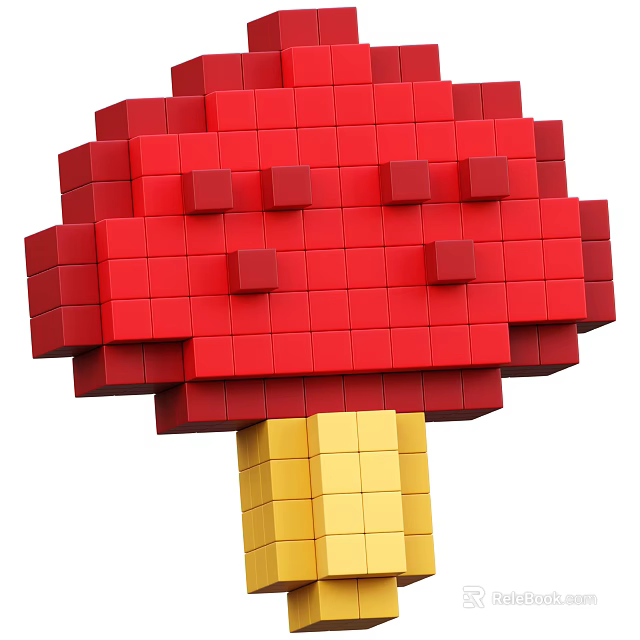 Colorful Red And Yellow Building Blocks Stacked Into Mushroom Shape Structure 3d model 
