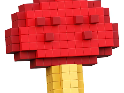 Colorful Red And Yellow Building Blocks Stacked Into Mushroom Shape Structure 3d model