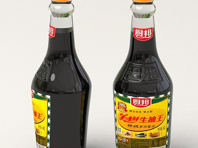 Chubang Light Soy Sauce King Black Bottles With Yellow Red Labels 3d model