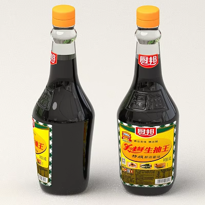Chubang Light Soy Sauce King Black Bottles With Yellow Red Labels 3d model