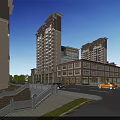 Bustling Commercial Street With Modern Multi story Buildings Pedestrians Greenery Vehicles And Shops