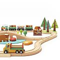 Electric Wooden Toy Train Set with Tracks Trucks Animals Bridge Cabin and Trees