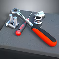 Essential Hardware Tools Wrench Socket Screwdriver And Bolts With Red Black Handles On Gray Platform 3d model