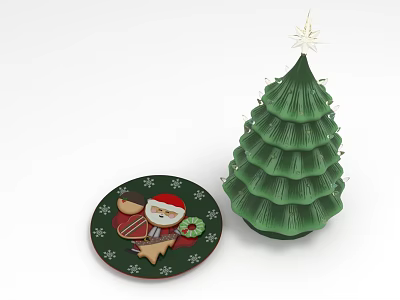 Festive Christmas Food Platter With Santa Design Snowflake Decor And Green Tree 3d model