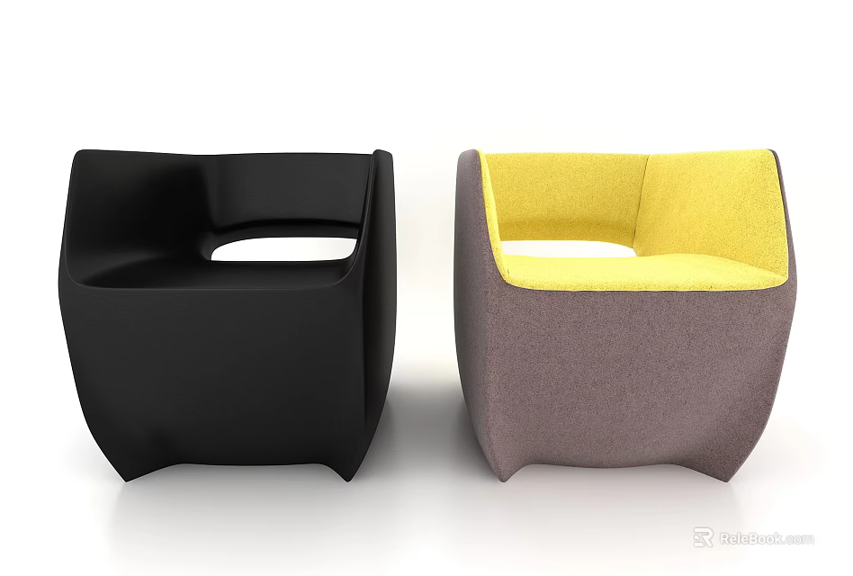 Modern Single Seater Sofa With Black And Yellow Grey Unique Square Shape Design 3d model