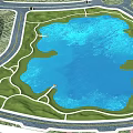 Garden Landscape Design Featuring Large Blue Pond Green Lawns And Winding Paths
