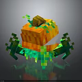 3D Pixel Art Pumpkin Creature with Orange Block Body Green Vines and Yellow Stem