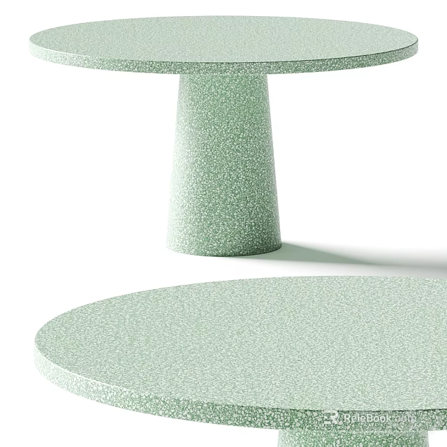 Light Green Glittery Dining Table With Round Top And Cylindrical Pedestal 3d model