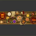 Assorted Delicious Foods Including Roast Meat Vegetables Sauces and Desserts on Wooden Platter
