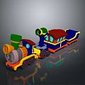 Colorful Toy Train 3D Model With Multiple Carriages Green Chimney Blue Car And Red Roof