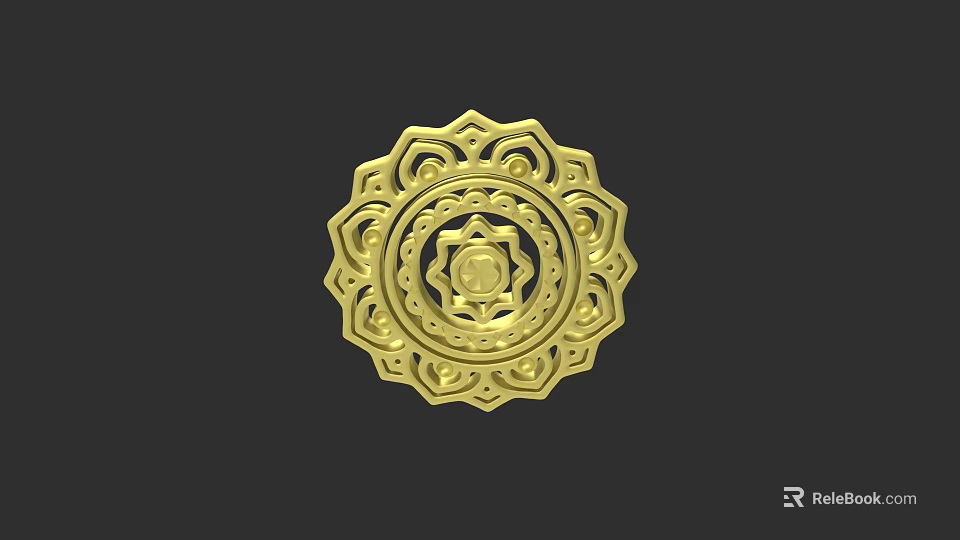 Exquisite Golden Circular Jewelry Pendant With Intricate Ornate Pattern Design 3d model 