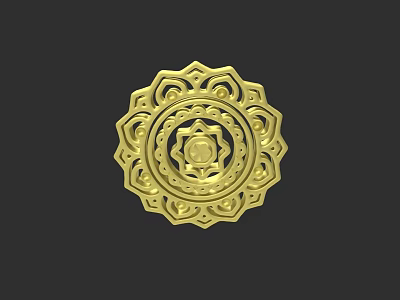 Exquisite Golden Circular Jewelry Pendant With Intricate Ornate Pattern Design 3d model